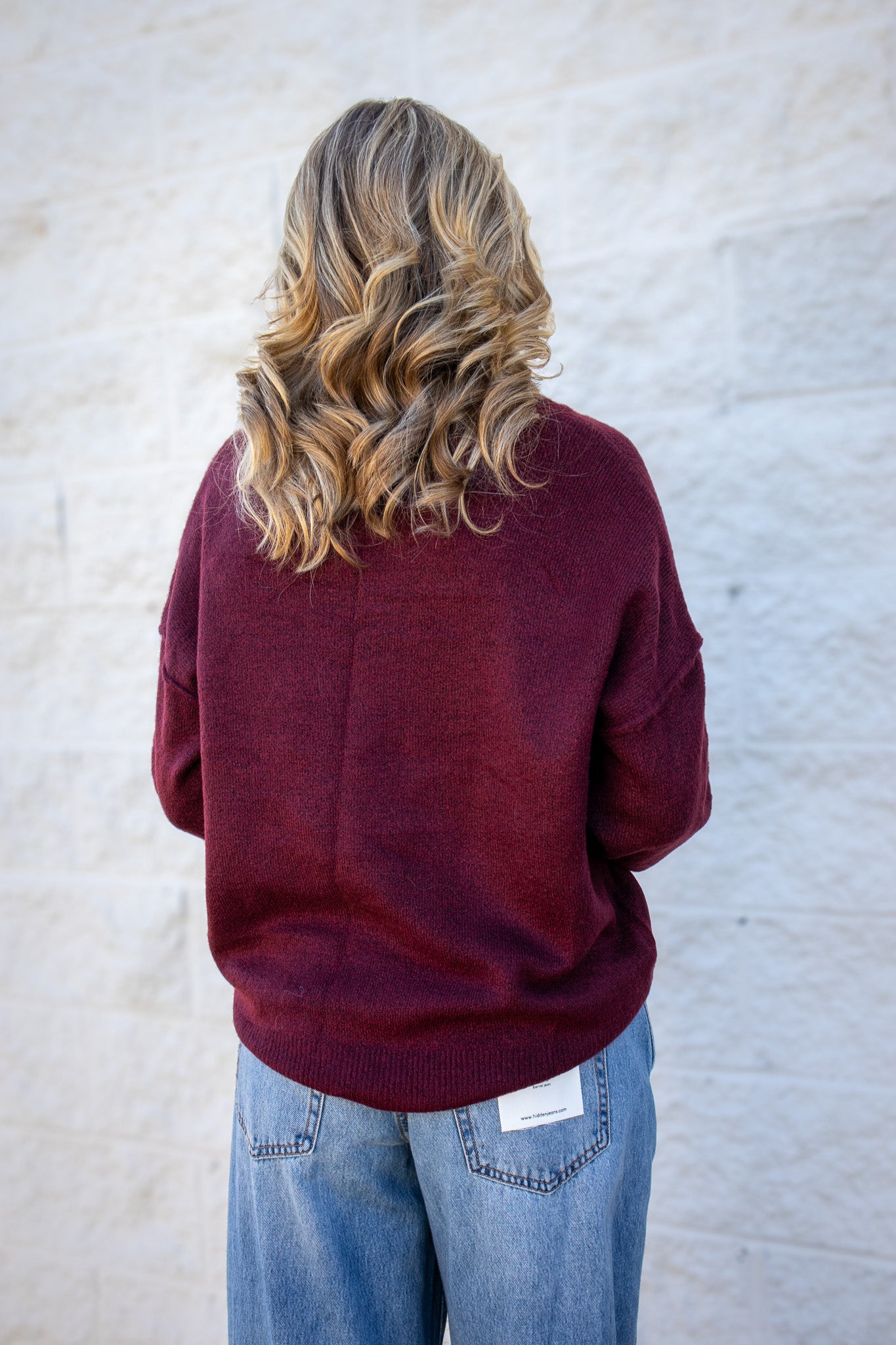 Soft Touch Front Seam Knit Sweater - WINE