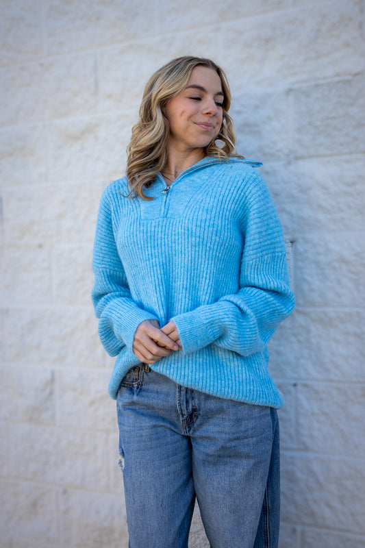 Cloud Nine Half Zip Sweater - BLUE