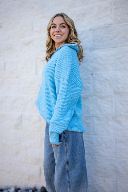Cloud Nine Half Zip Sweater - BLUE