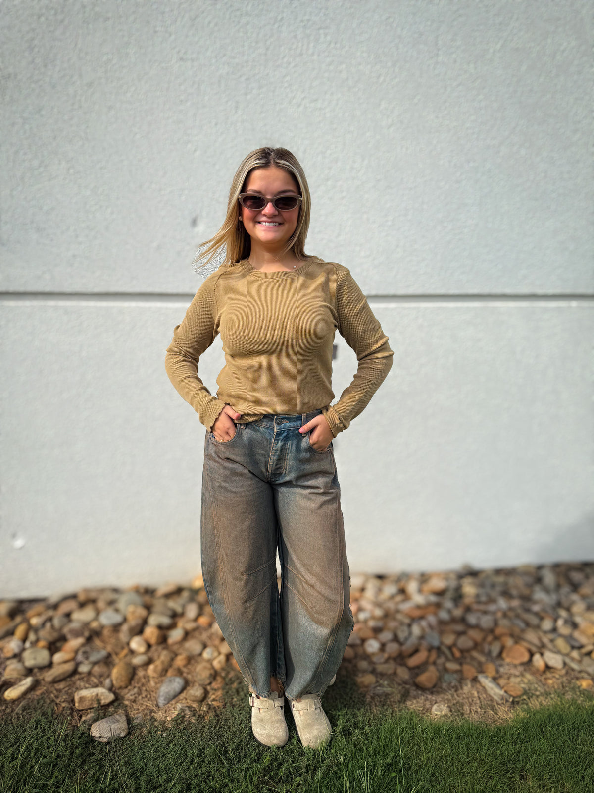 Free People - Easy Does It Long Sleeve Tee - Golden Eagle