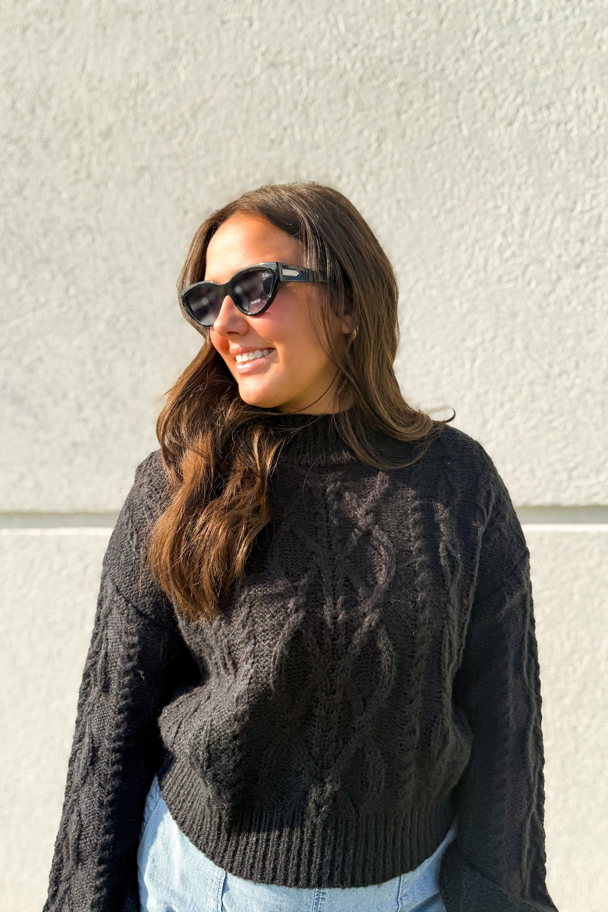 Black Mock Neck Cable Knit Sweater