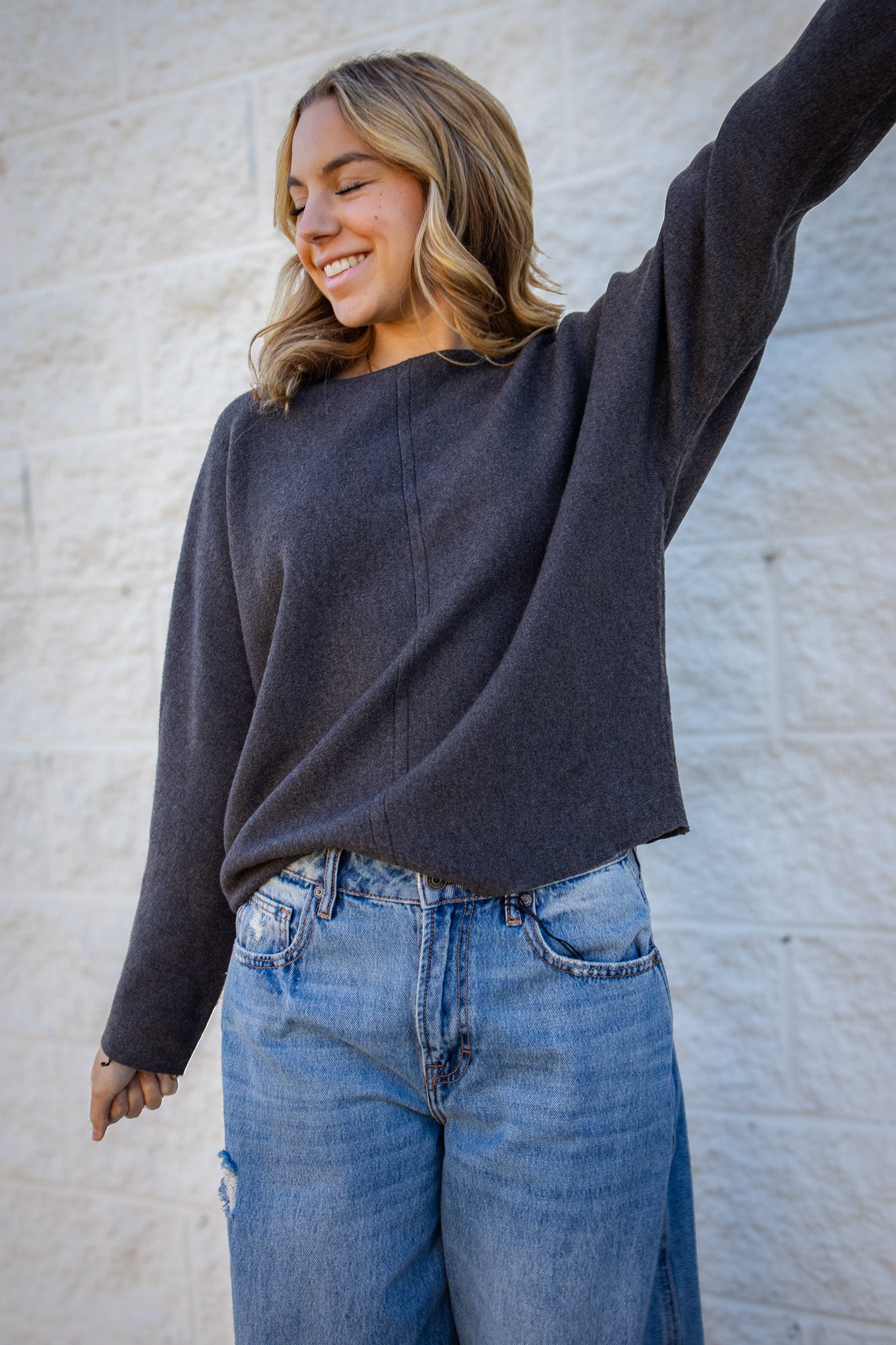 Soft Storm Boat Neck Sweater - GRAY