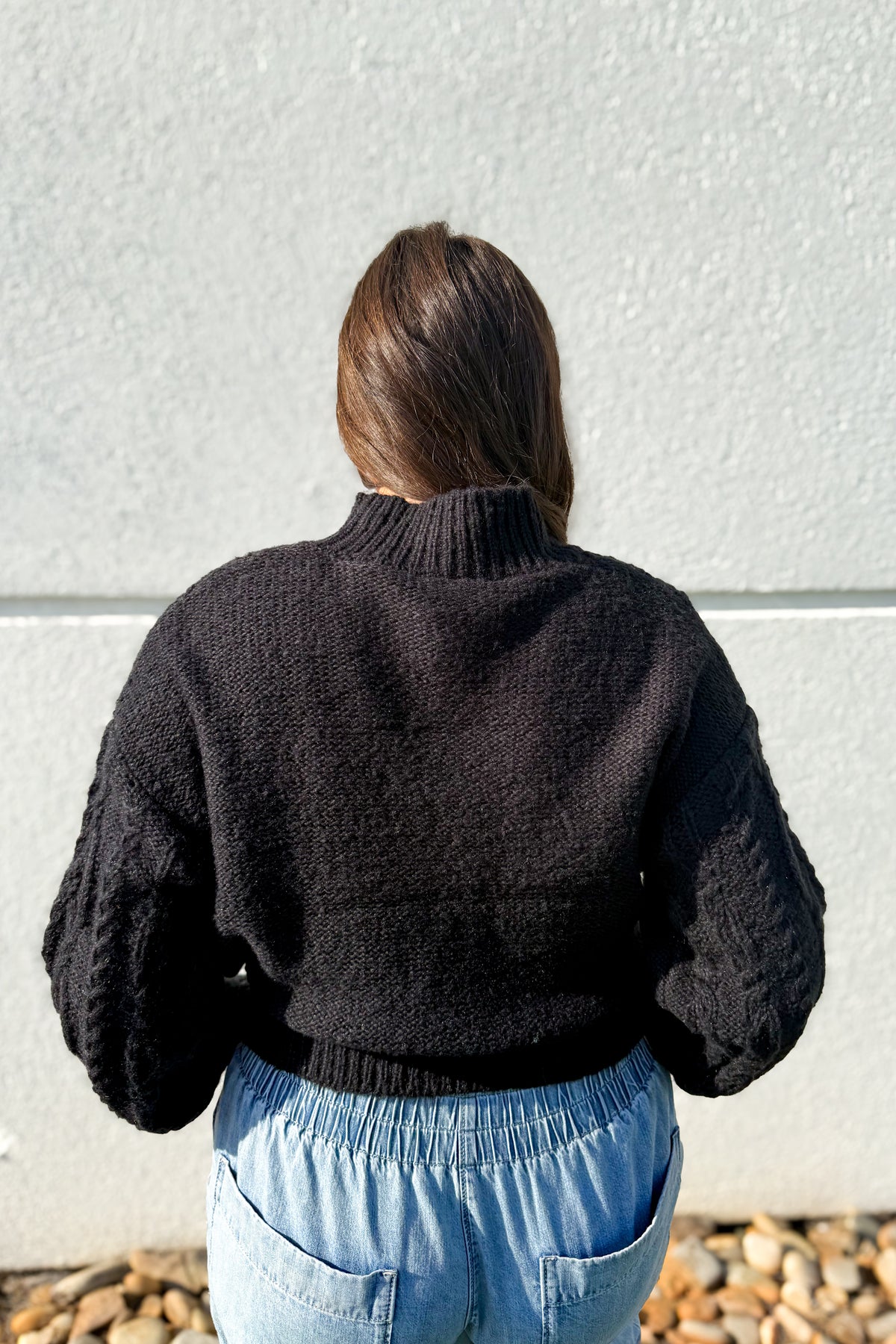 Black Mock Neck Cable Knit Sweater