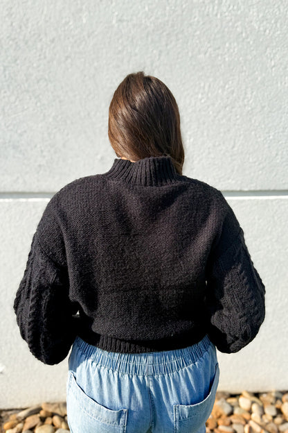Black Mock Neck Cable Knit Sweater