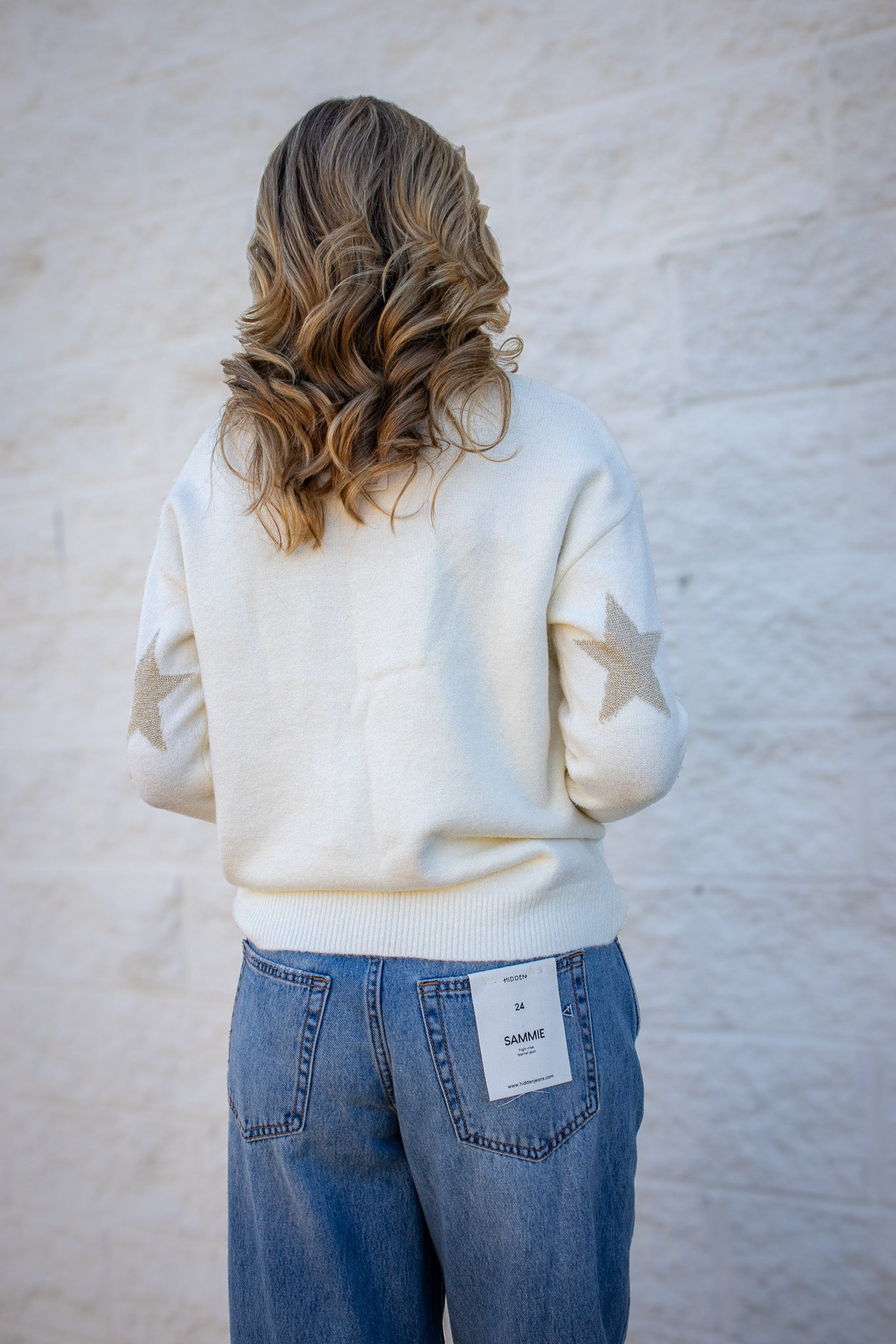 Starry Glimmer Crewneck Sweater - Cream/Gold