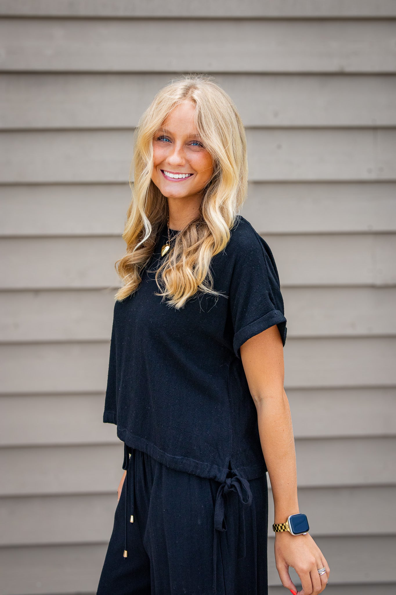 Black Sand Linen Side Tie Top