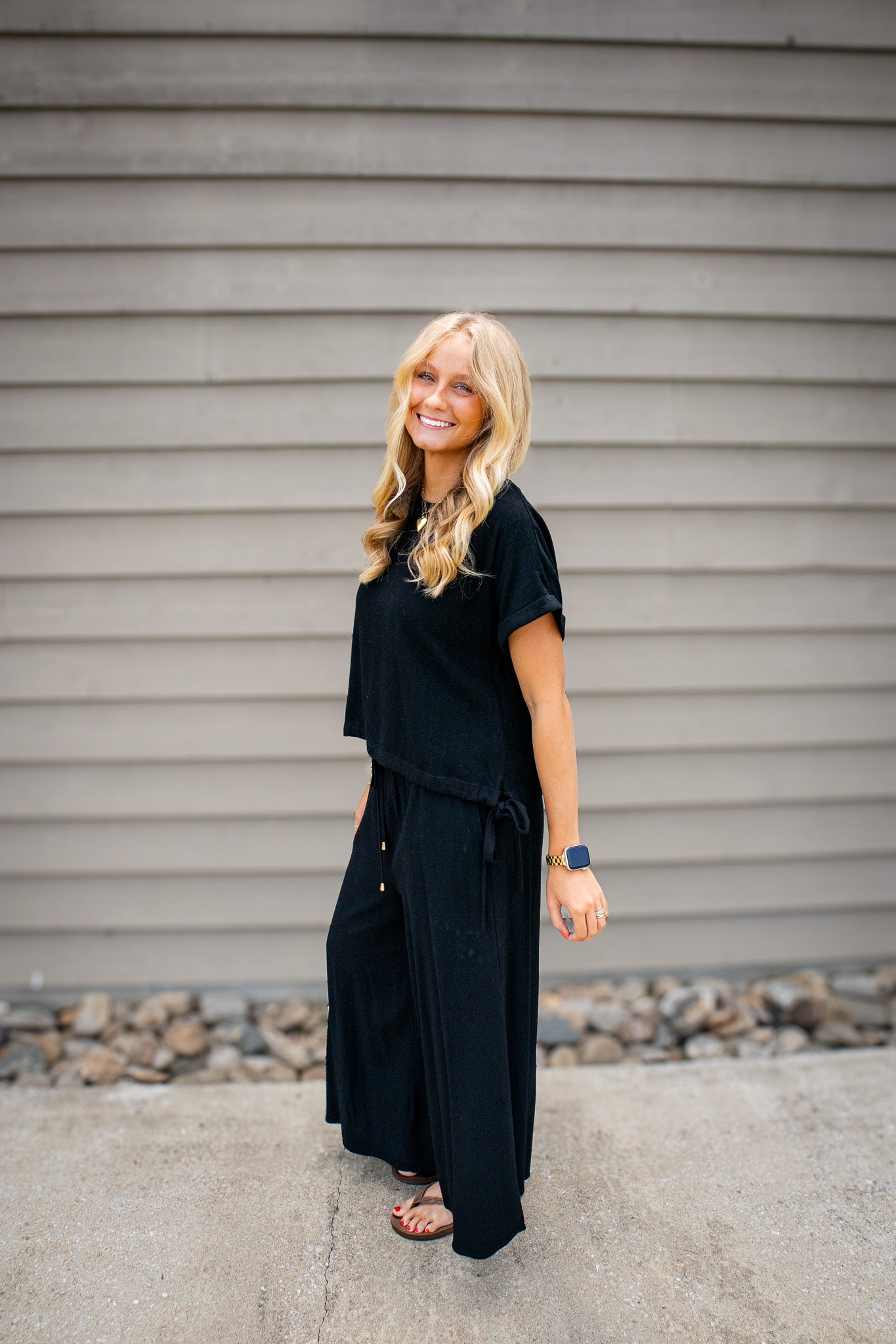 Black Sand Linen Side Tie Top