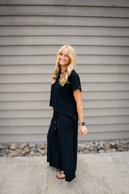 Black Sand Linen Side Tie Top