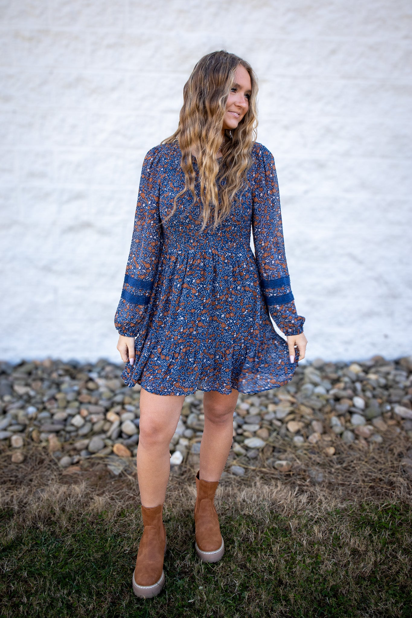 Blue Floral Mini Babydoll Dress
