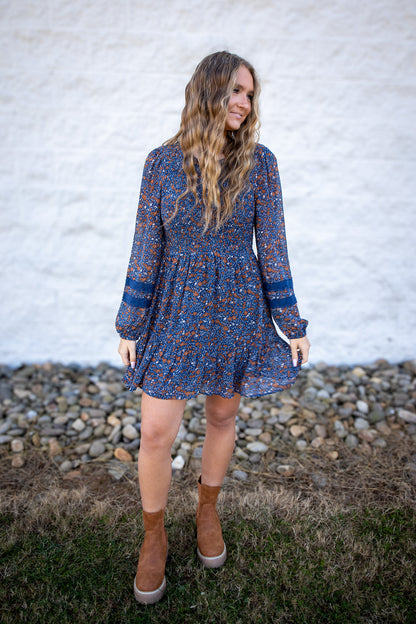 Blue Floral Mini Babydoll Dress