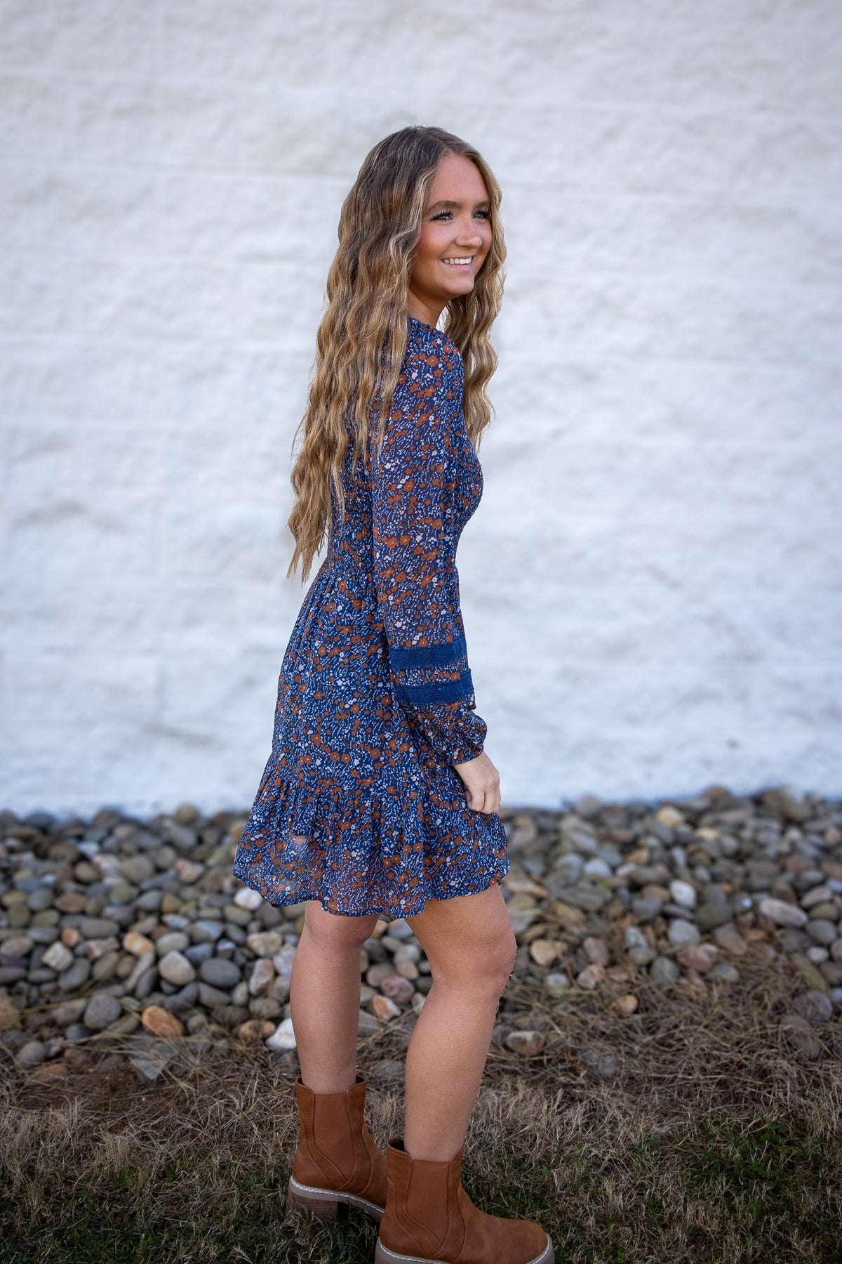 Blue Floral Mini Babydoll Dress