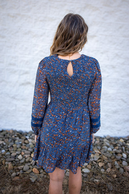 Blue Floral Mini Babydoll Dress