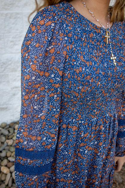 Blue Floral Mini Babydoll Dress