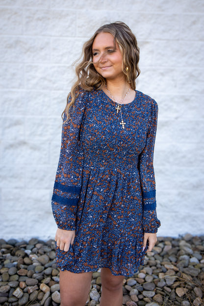 Blue Floral Mini Babydoll Dress