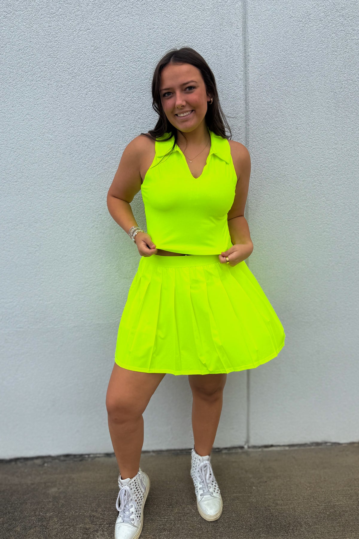Pleat To Street Tennis Skort - NEON YELLOW