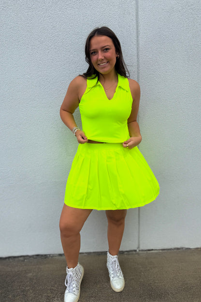 Pleat To Street Tennis Skort - NEON YELLOW