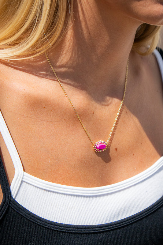 Kendra Scott - Elisa Color Burst Frame Pendant Necklace - NEON PINK MAGNESITE