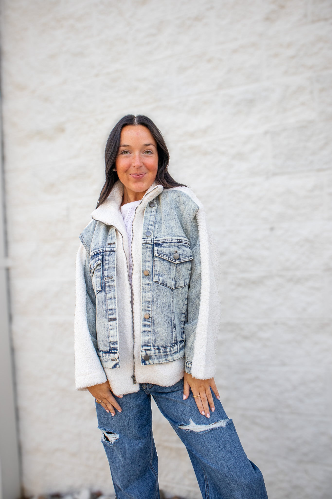 Sherpa Denim Teddy Jacket - IVORY