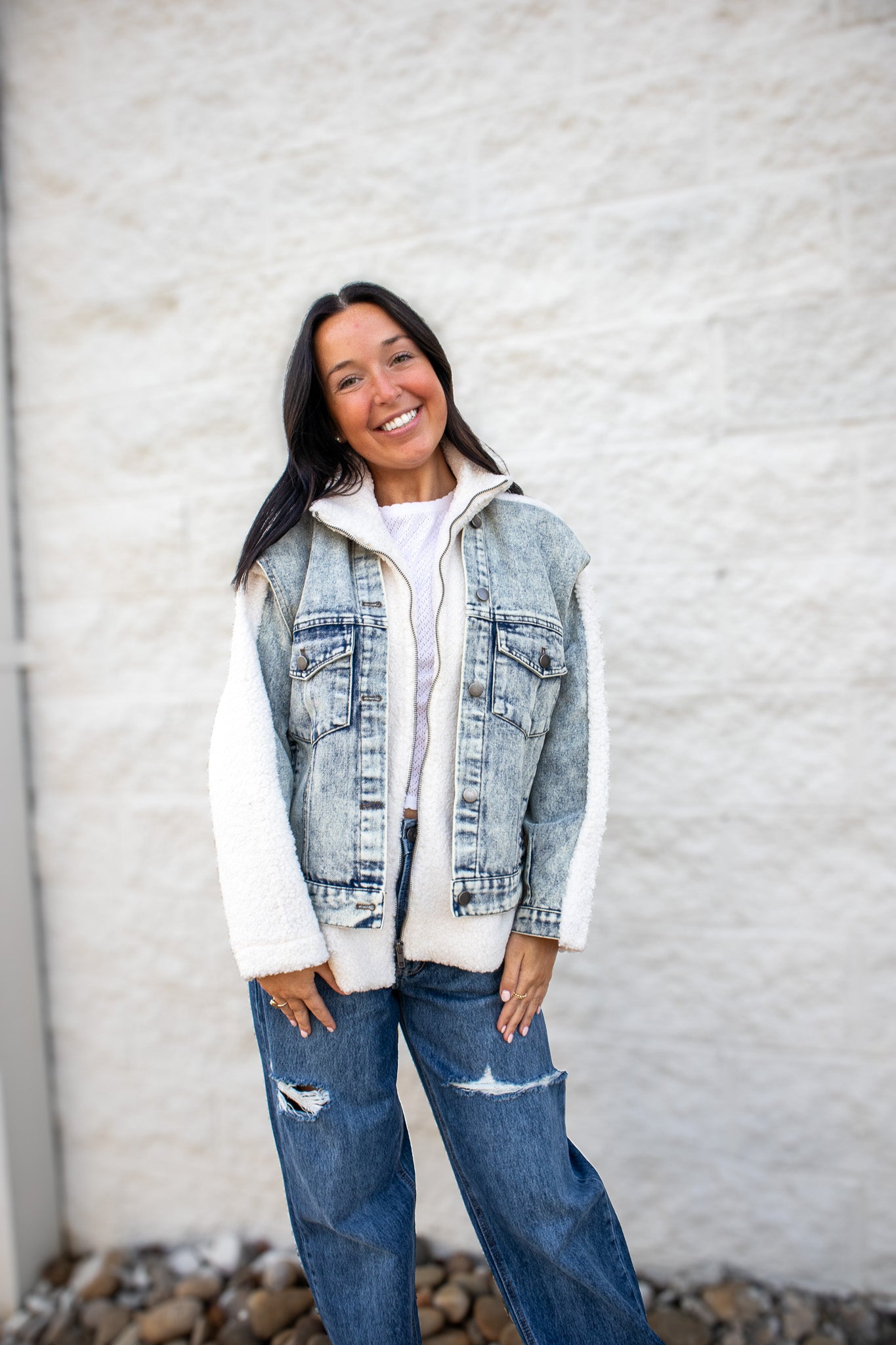 Sherpa Denim Teddy Jacket - IVORY