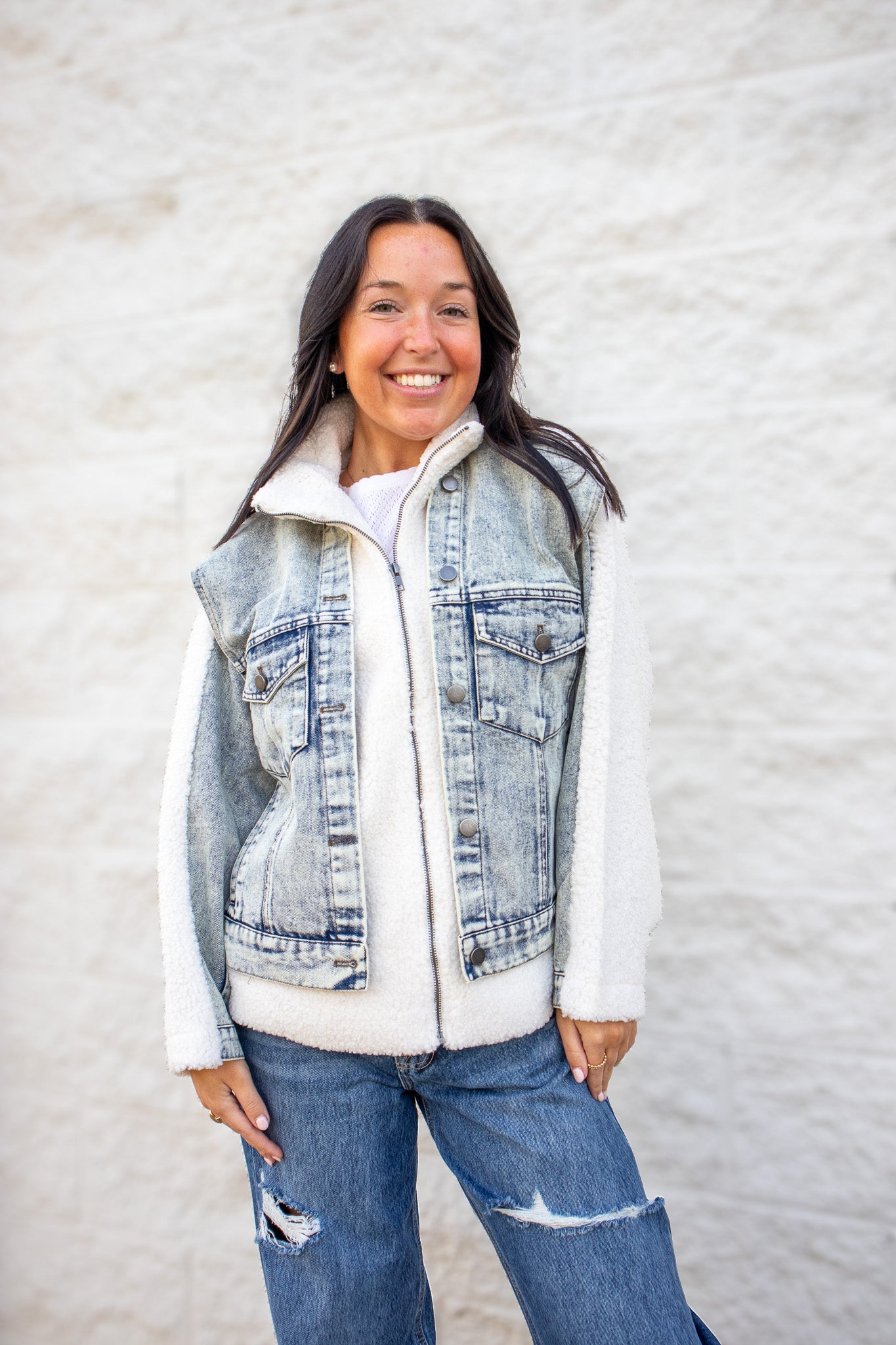 Sherpa Denim Teddy Jacket - IVORY