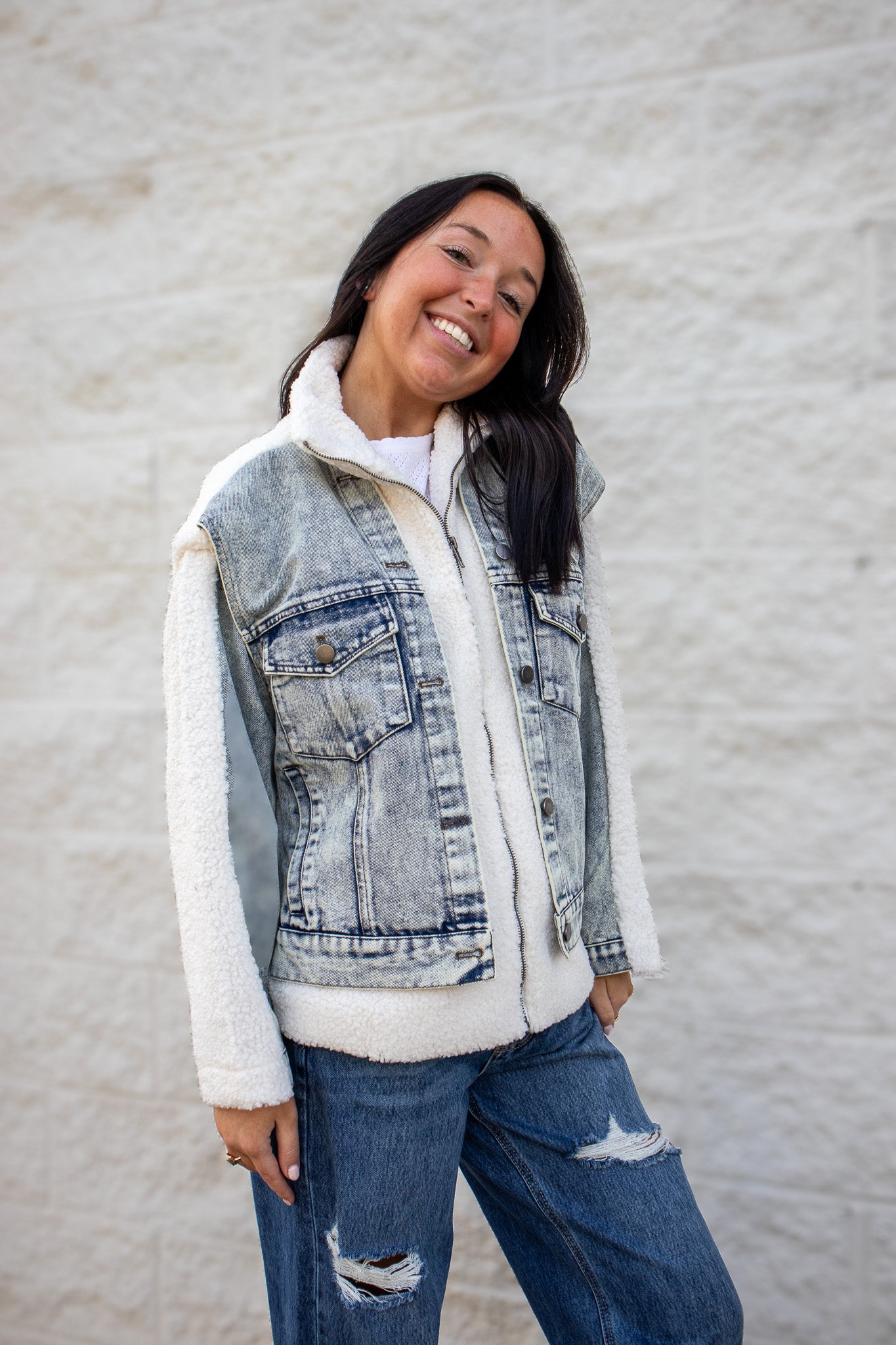Sherpa Denim Teddy Jacket - IVORY