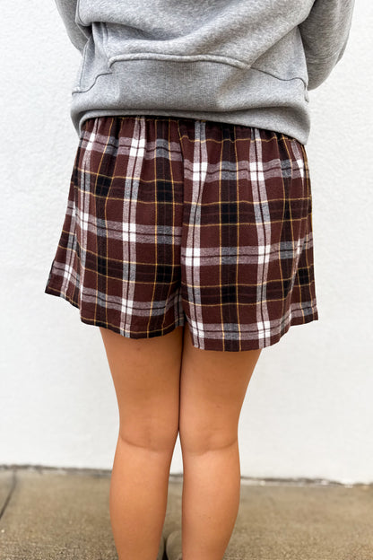 Cozy Cool Plaid Boxer Shorts - BROWN