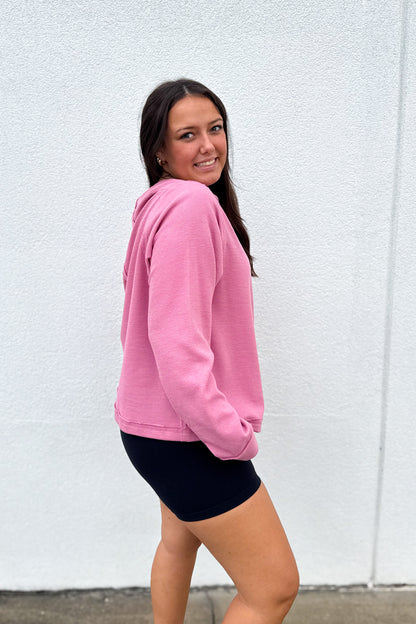 Rose Boat Neck Long Sleeve Top - PINK