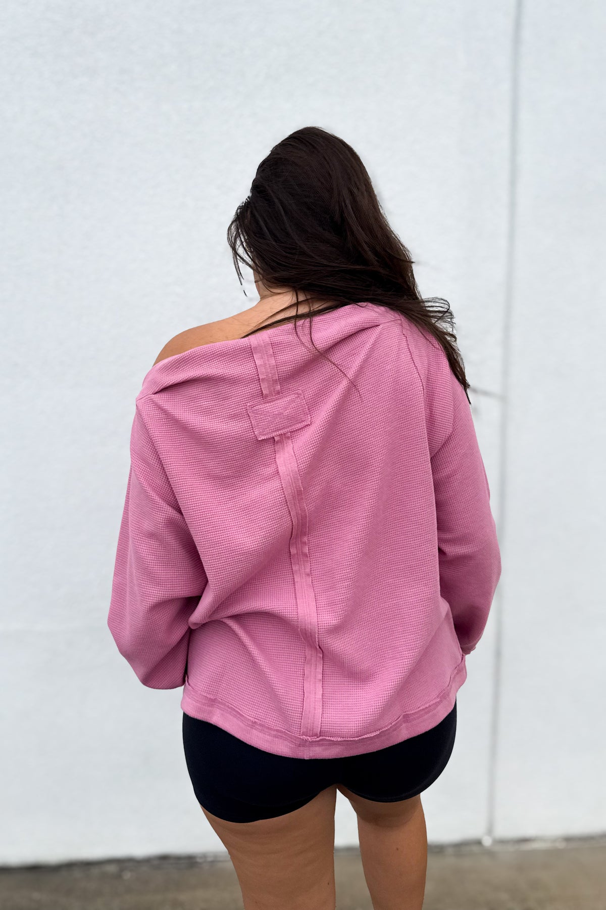 Rose Boat Neck Long Sleeve Top - PINK