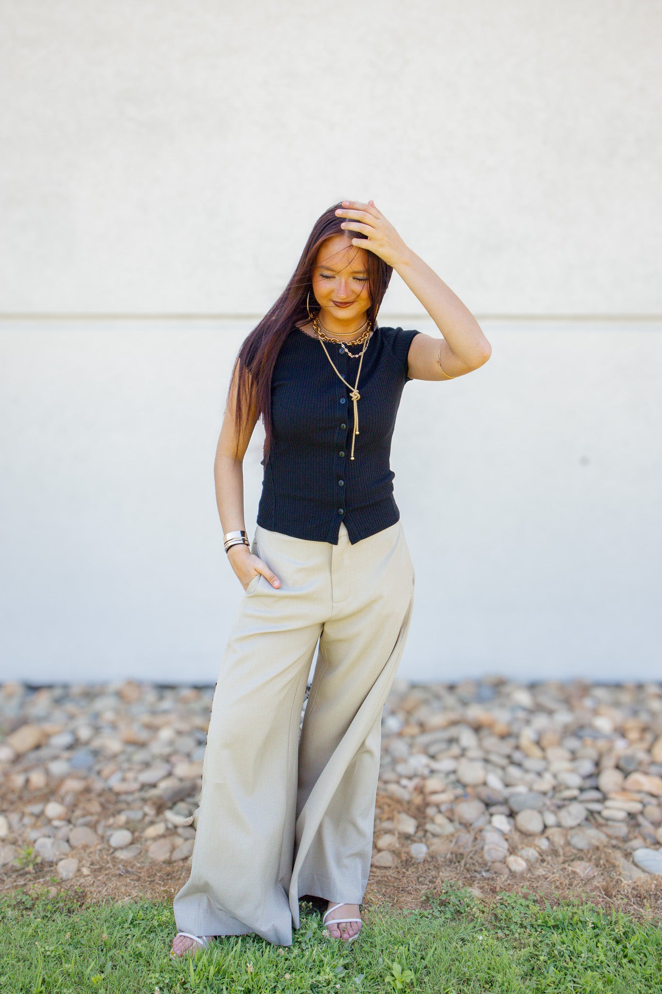 Taupe Tailored Palazzo Wide-Leg Trousers