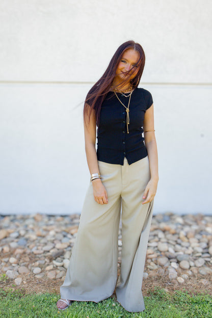 Taupe Tailored Palazzo Wide-Leg Trousers