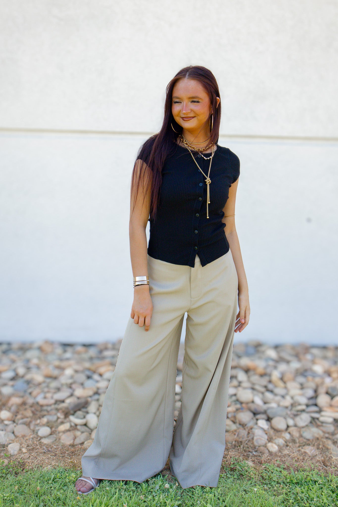 Taupe Tailored Palazzo Wide-Leg Trousers