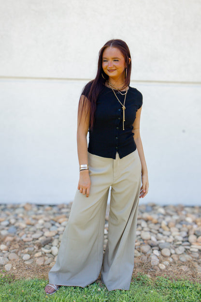 Taupe Tailored Palazzo Wide-Leg Trousers