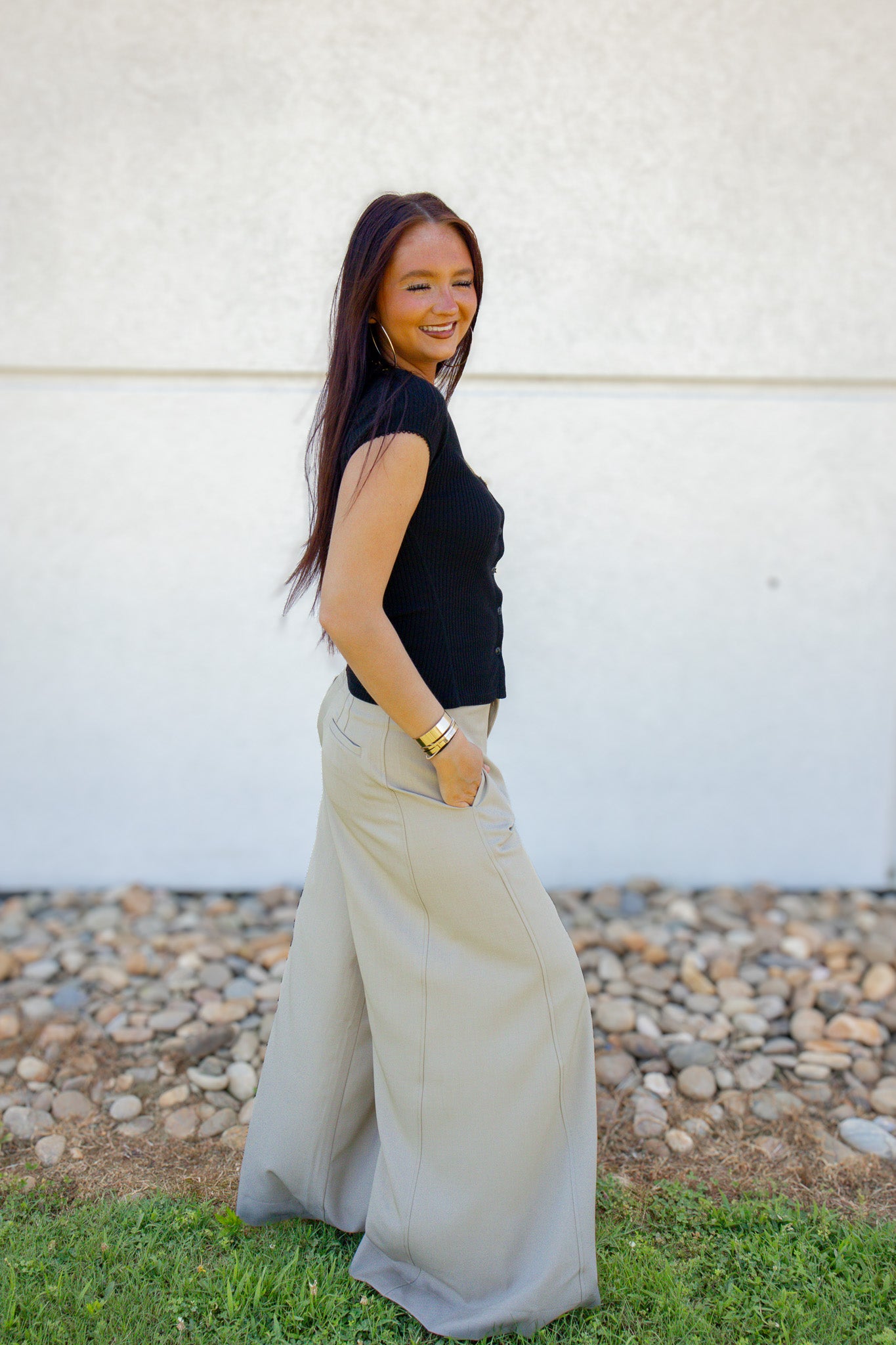 Taupe Tailored Palazzo Wide-Leg Trousers