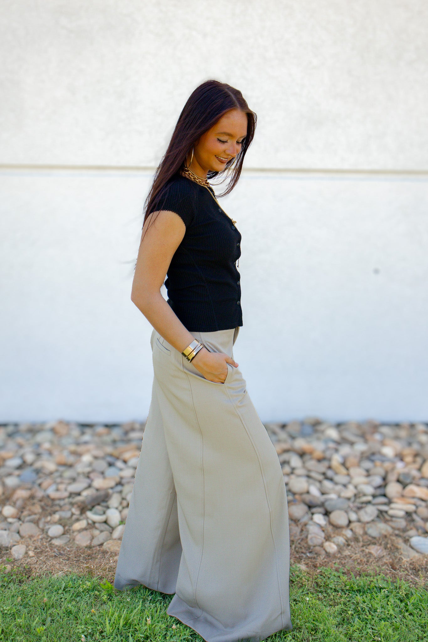 Taupe Tailored Palazzo Wide-Leg Trousers