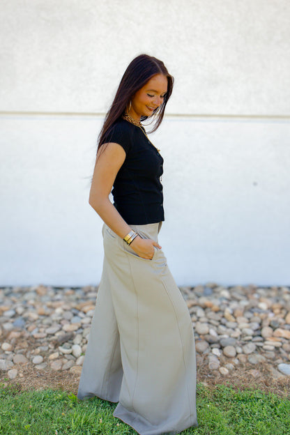 Taupe Tailored Palazzo Wide-Leg Trousers