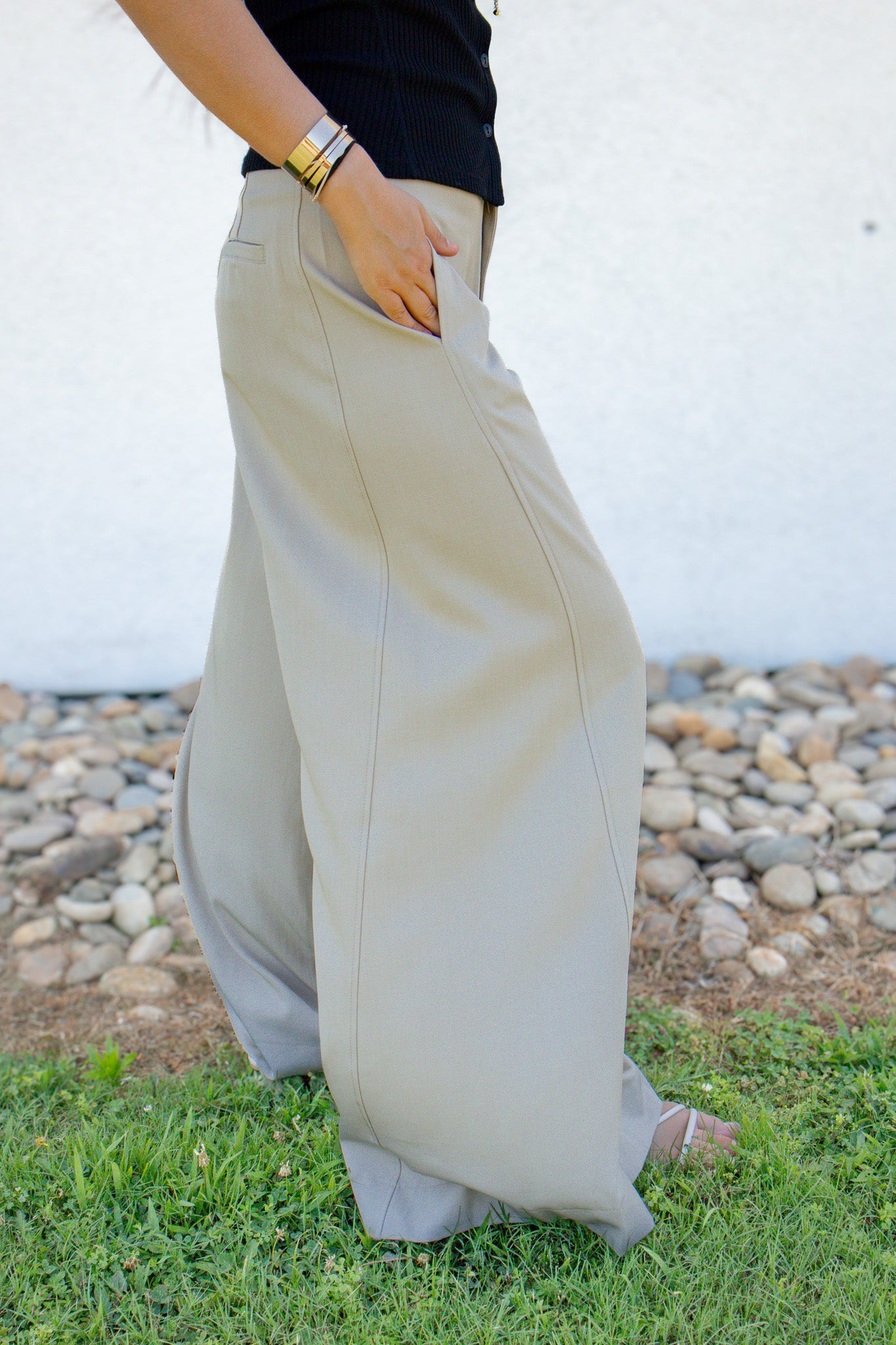 Taupe Tailored Palazzo Wide-Leg Trousers