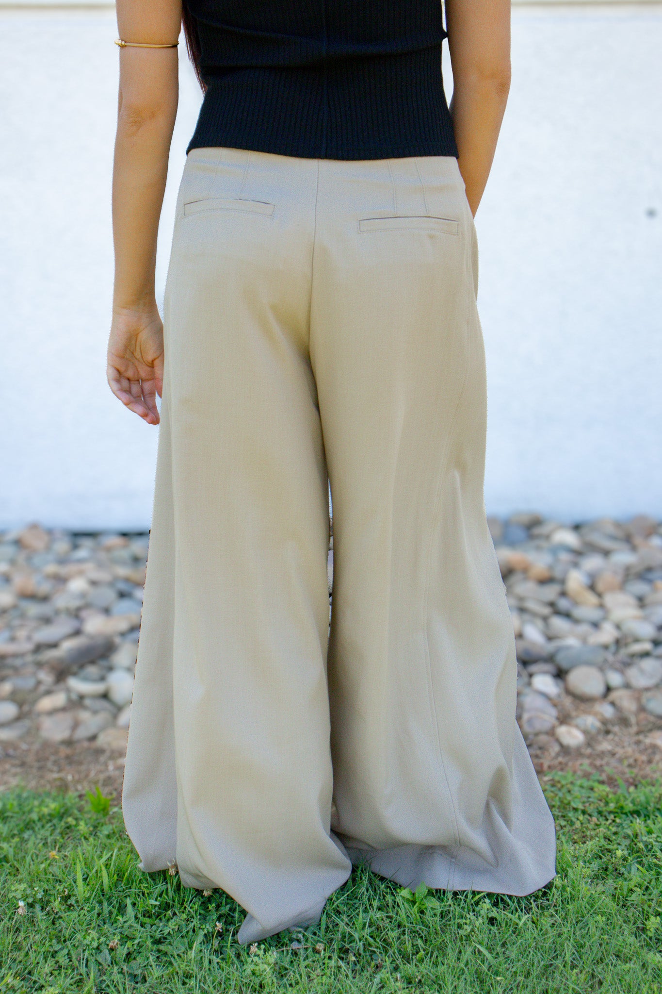 Taupe Tailored Palazzo Wide-Leg Trousers