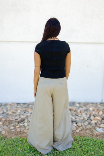 Taupe Tailored Palazzo Wide-Leg Trousers