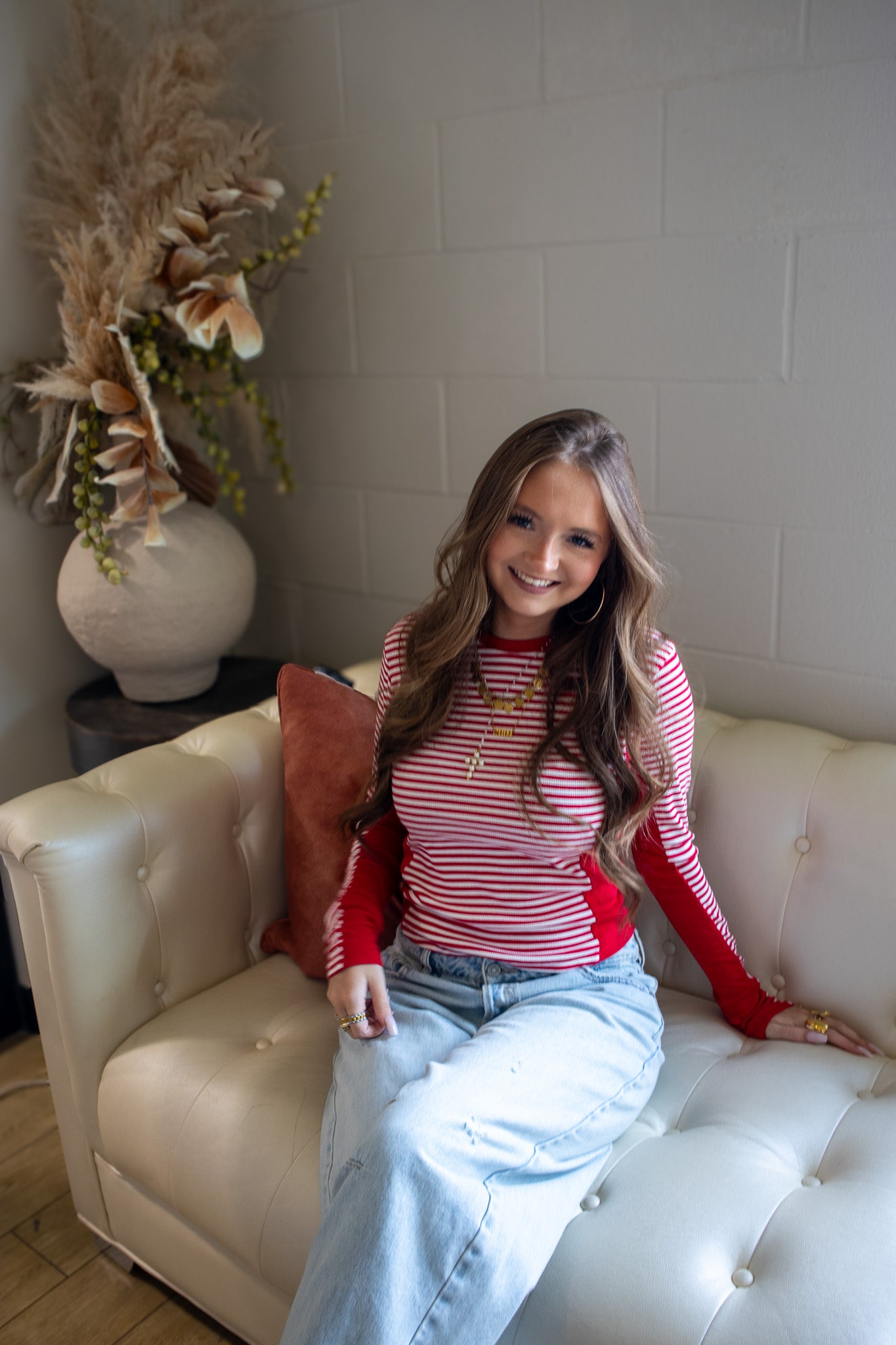 Cherry Red Stripe Top