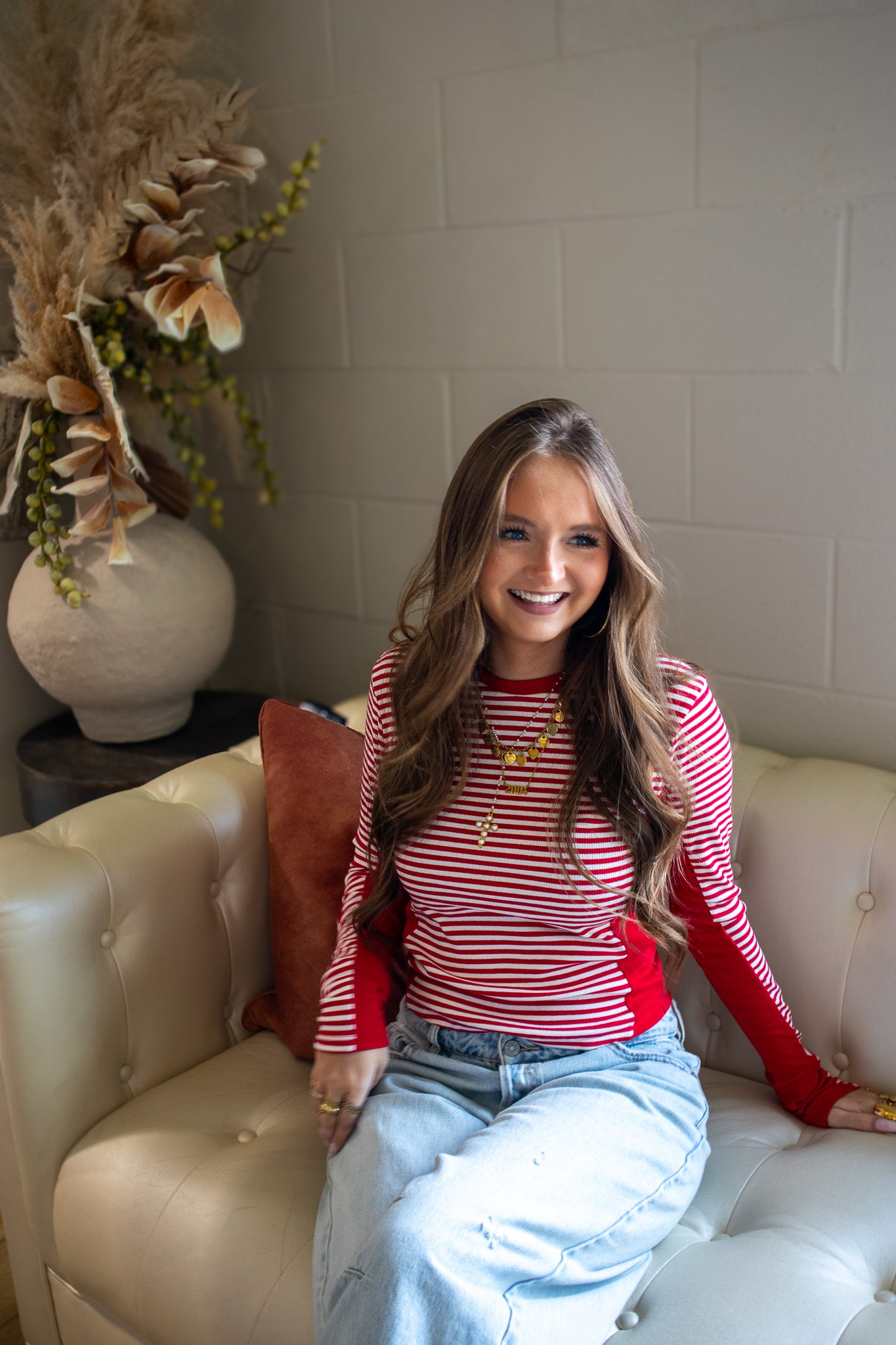 Cherry Red Stripe Top