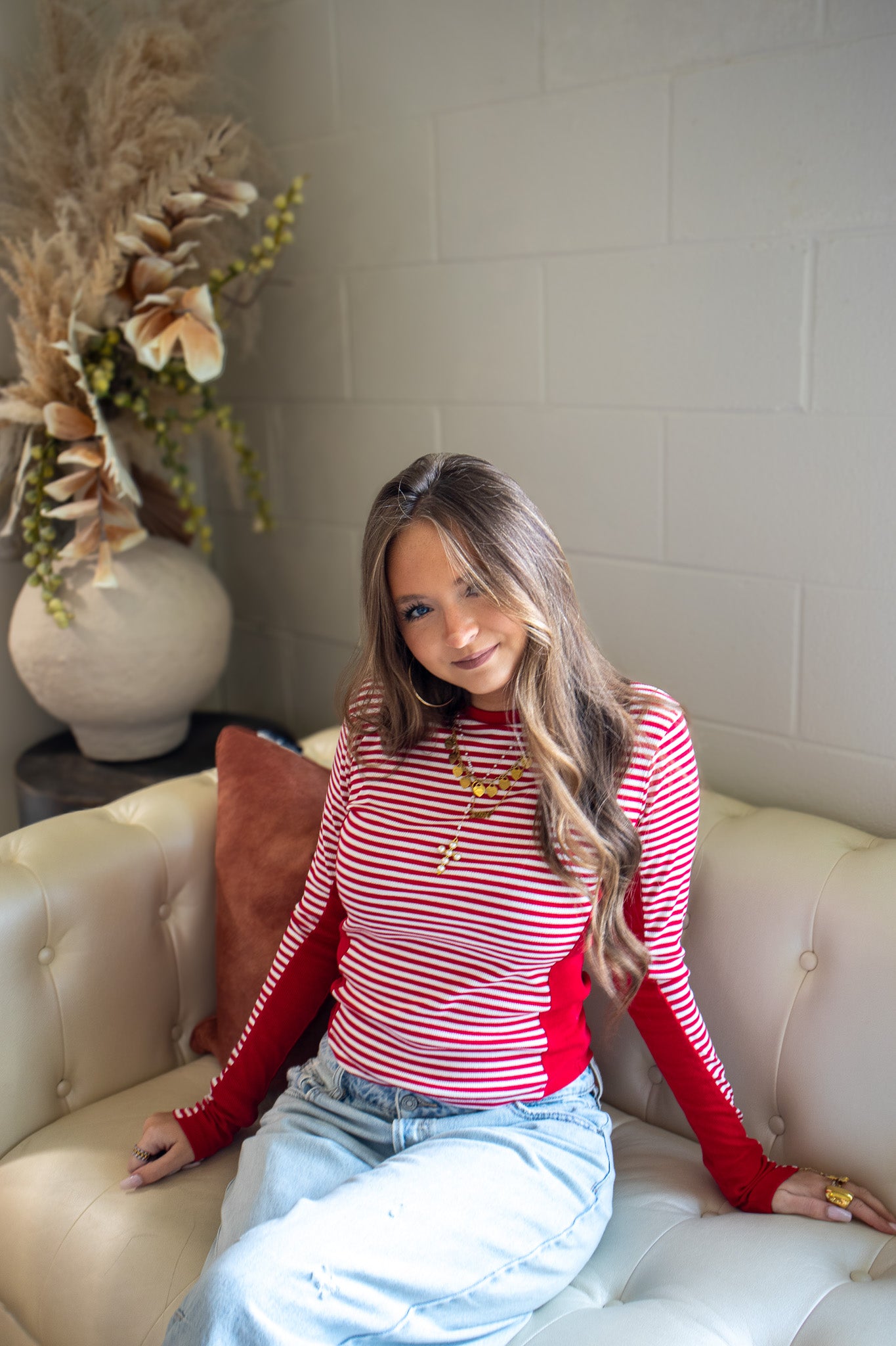 Cherry Red Stripe Top