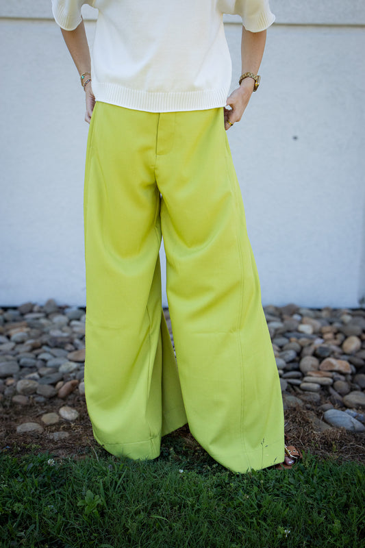 Chartreuse Tailored Palazzo Wide-Leg Trousers
