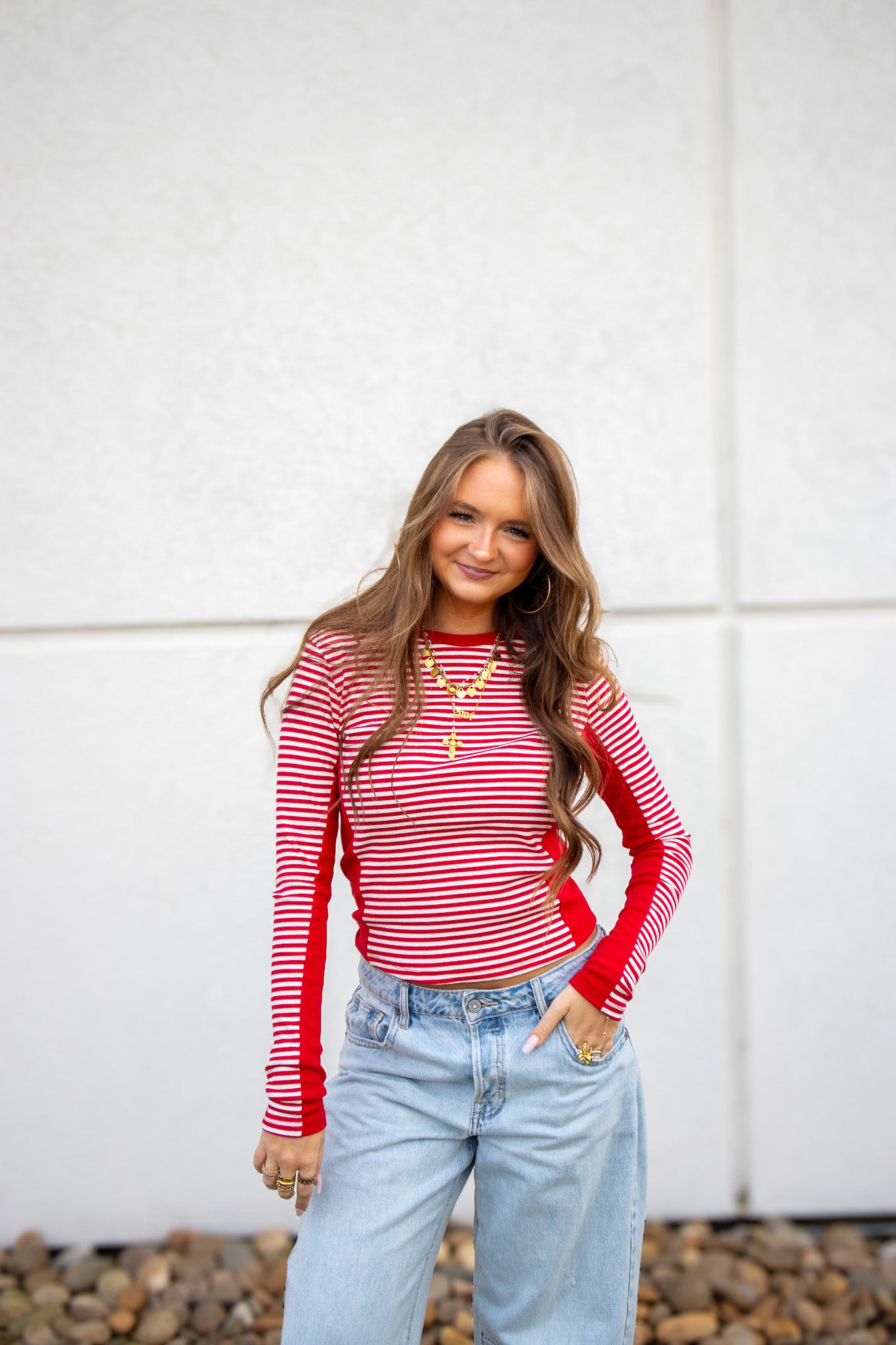 Cherry Red Stripe Top