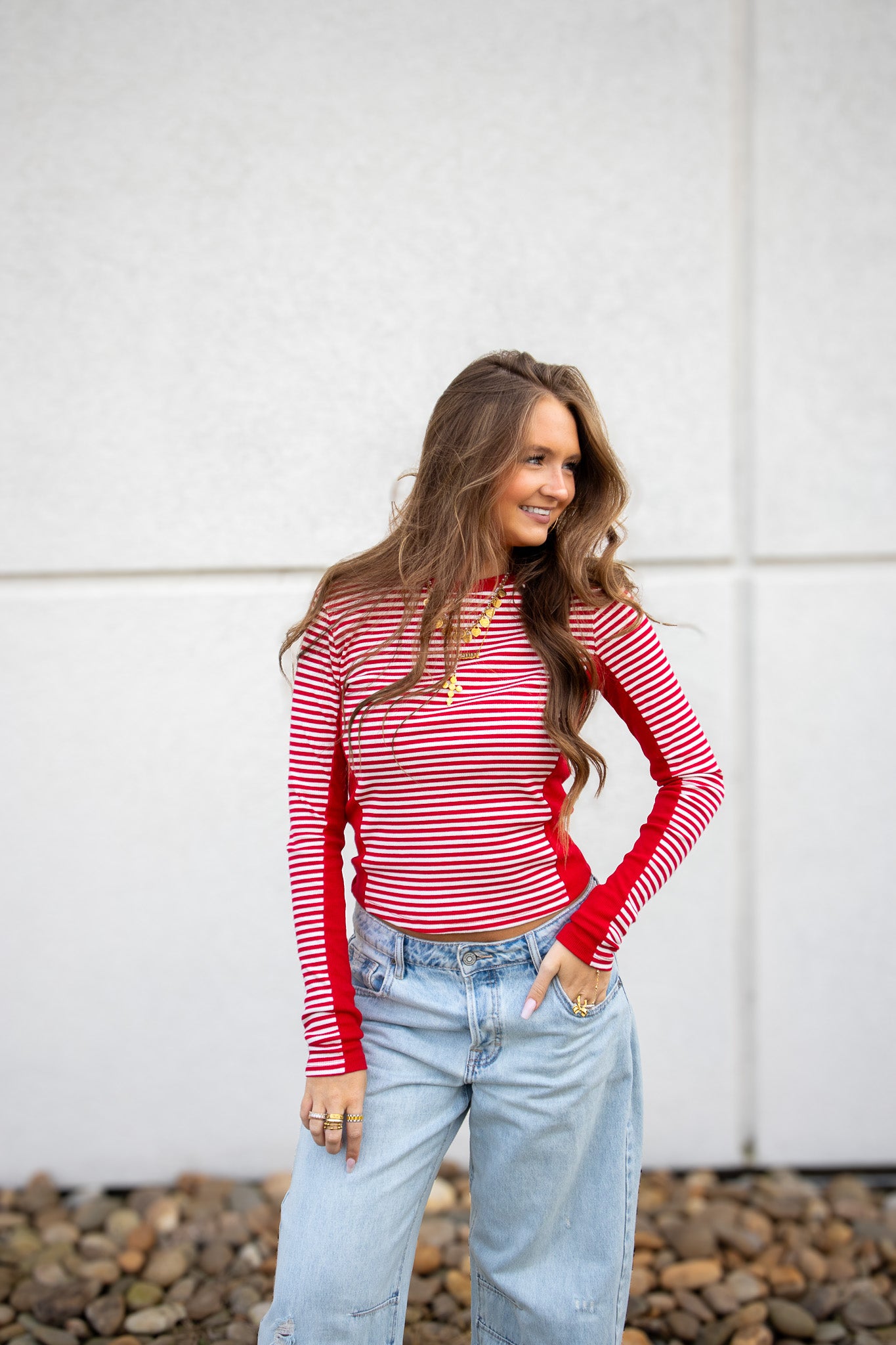 Cherry Red Stripe Top