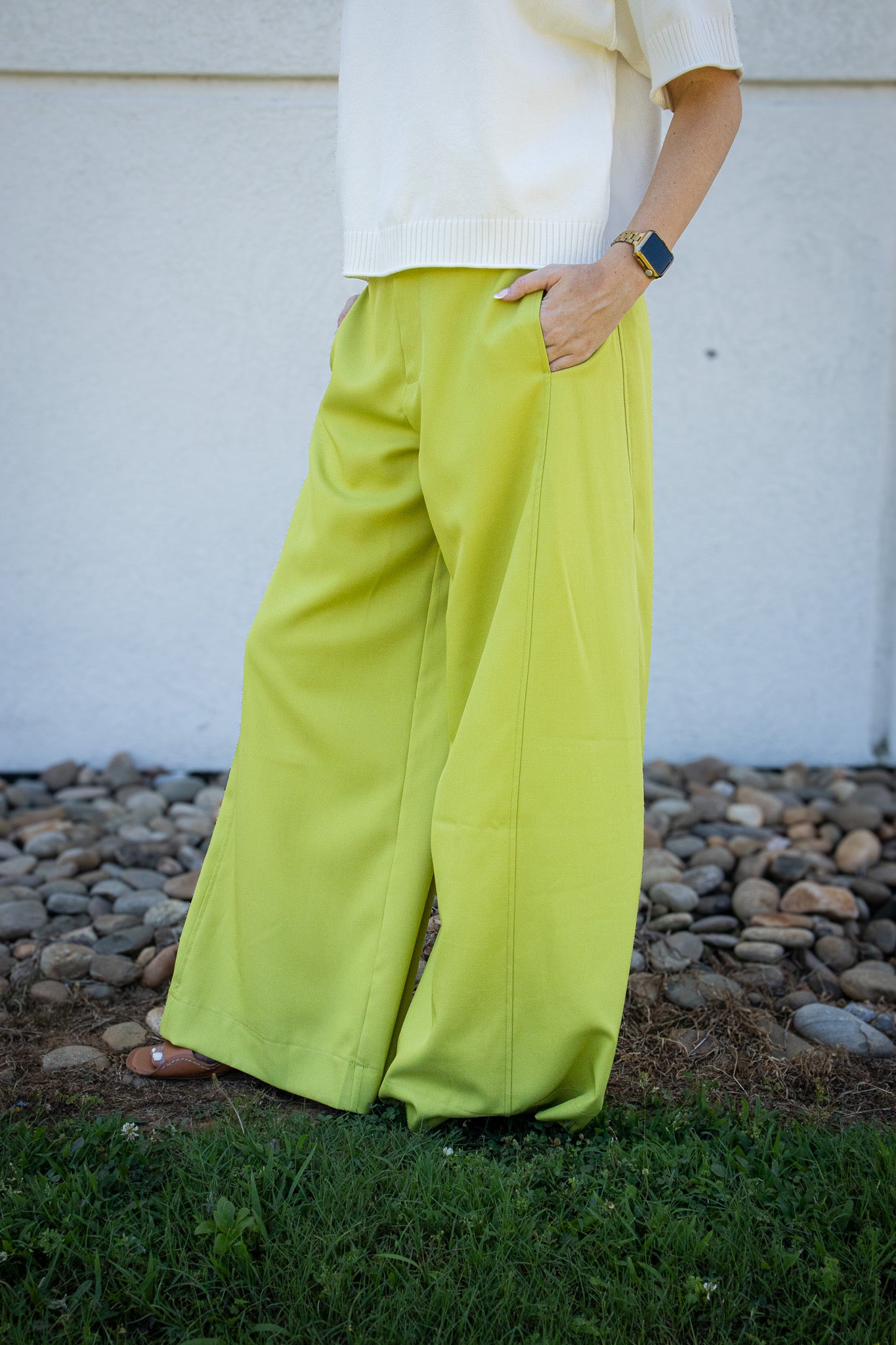 Chartreuse Tailored Palazzo Wide-Leg Trousers