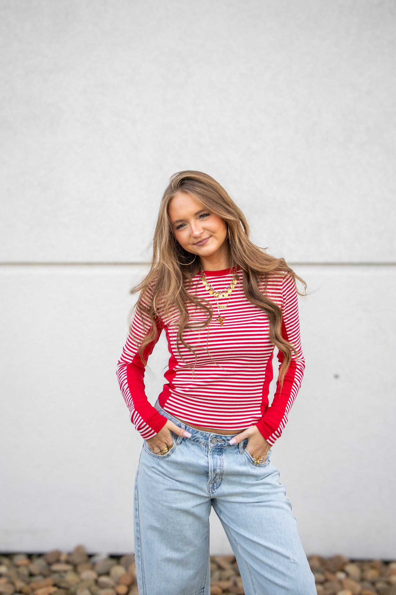 Cherry Red Stripe Top