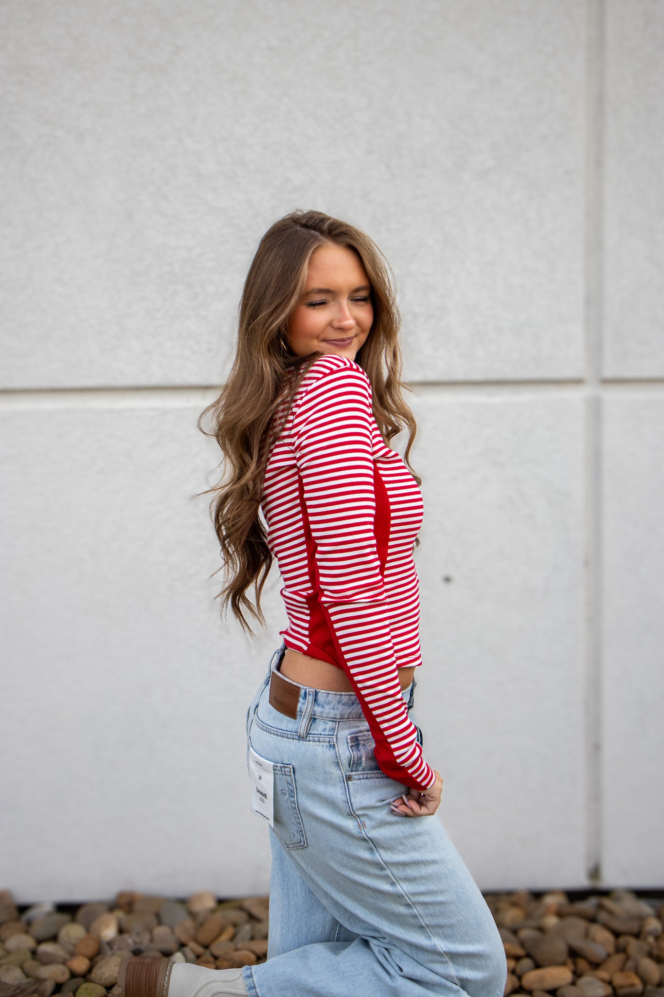 Cherry Red Stripe Top