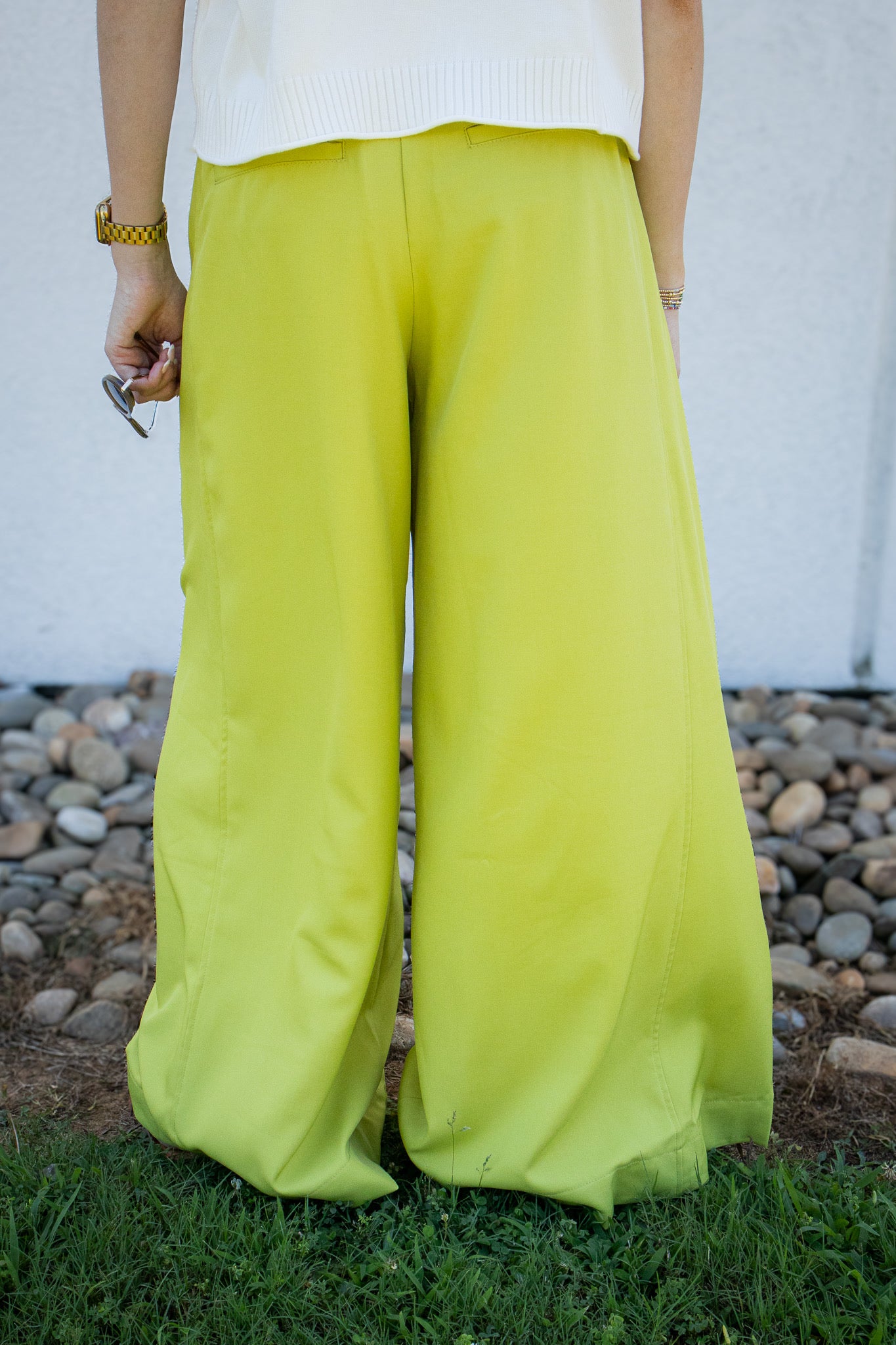 Chartreuse Tailored Palazzo Wide-Leg Trousers