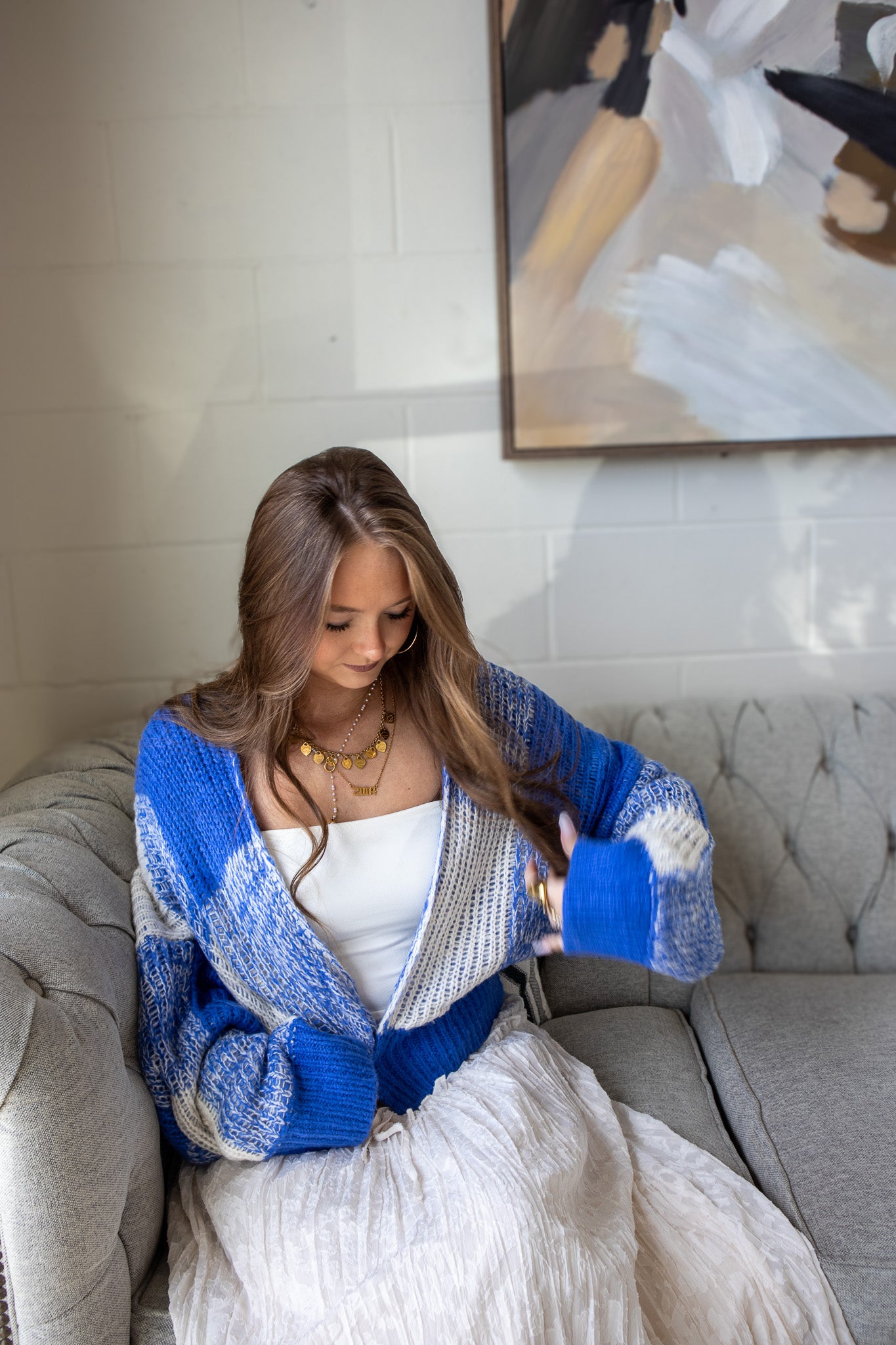 Cobalt Blue Checkered Cardigan