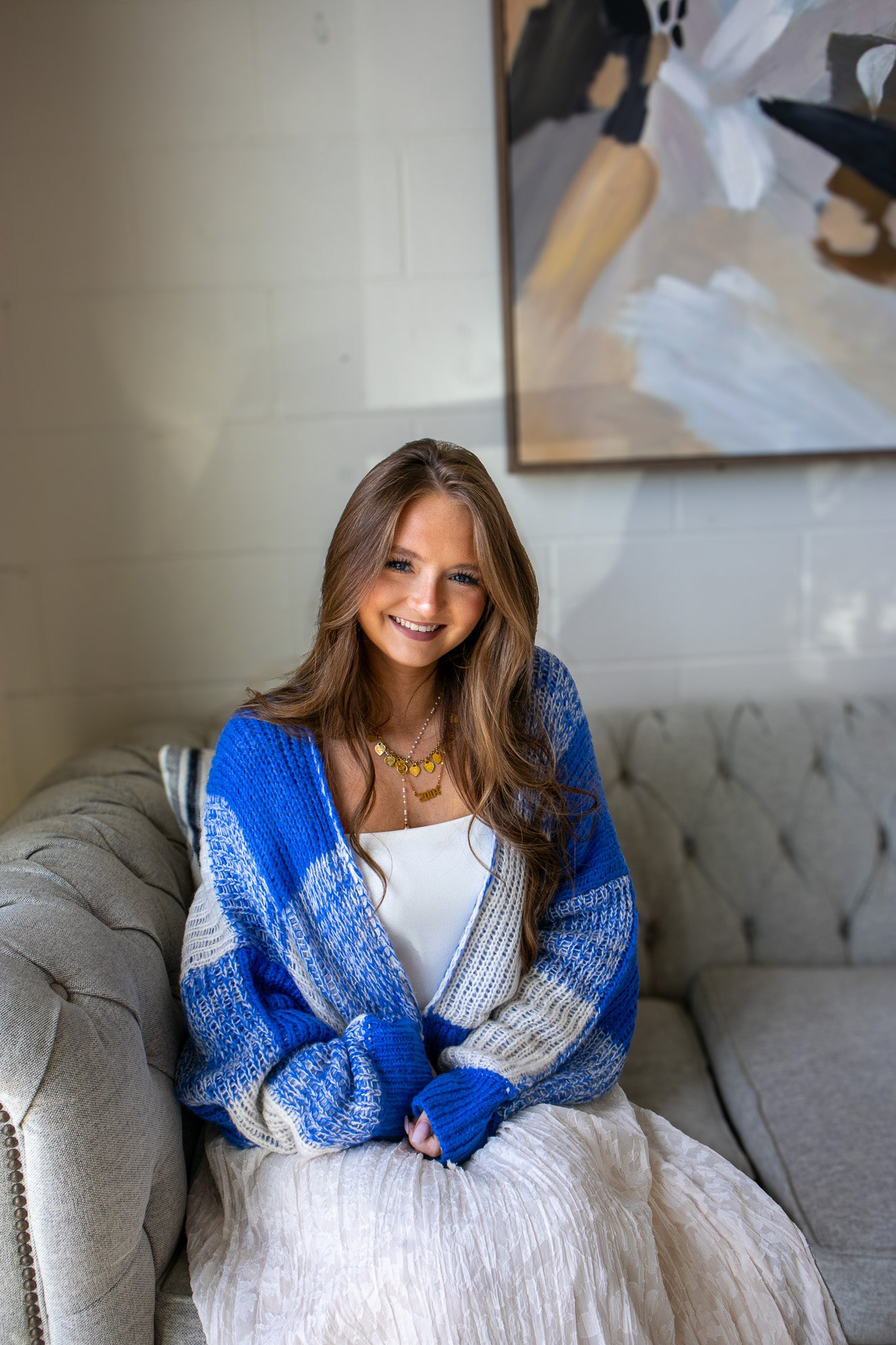 Cobalt Blue Checkered Cardigan